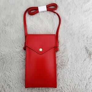 NWT J.Crew Gracie Red Leather Phone Crossbody Bag Mini Envelope Clutch Handbag